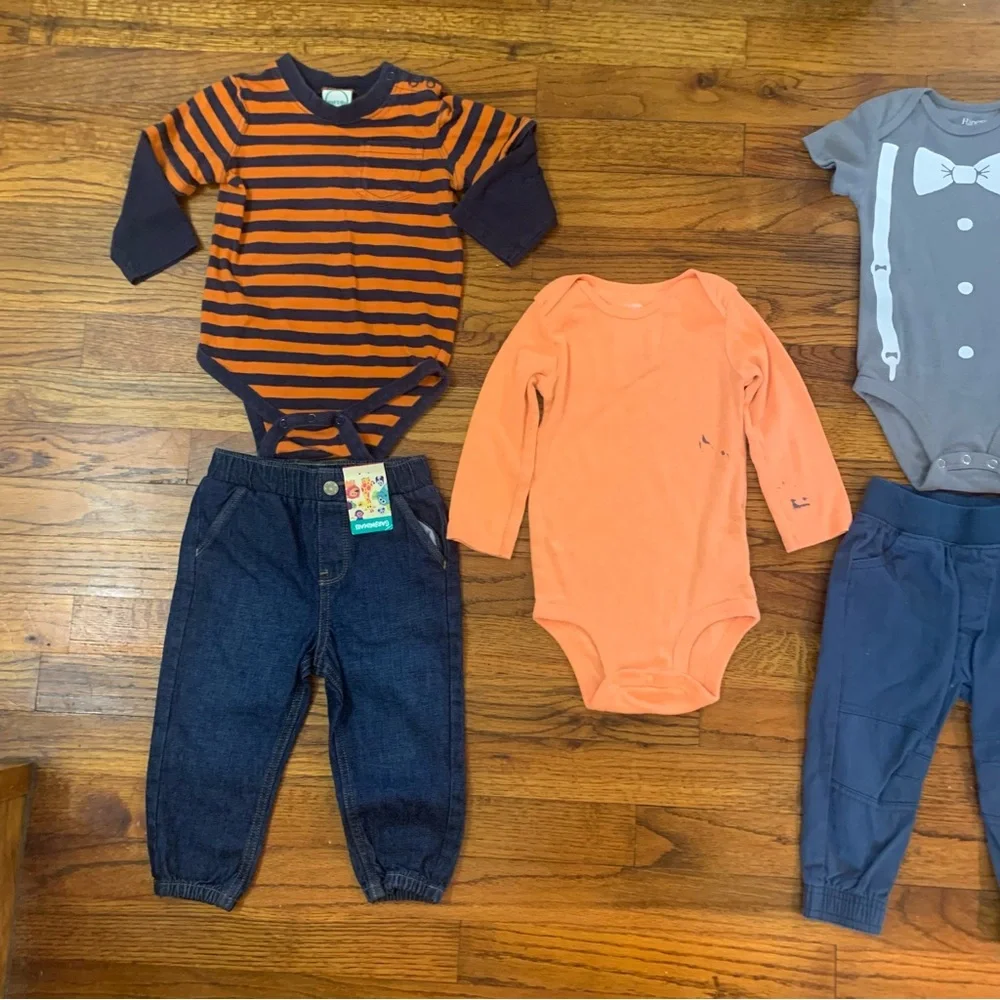 Baby Toddler Boy Clothes Bundle
LS Blue & Orange Stripe Onesie
Jean Pants NWT - Picture 4 of 12