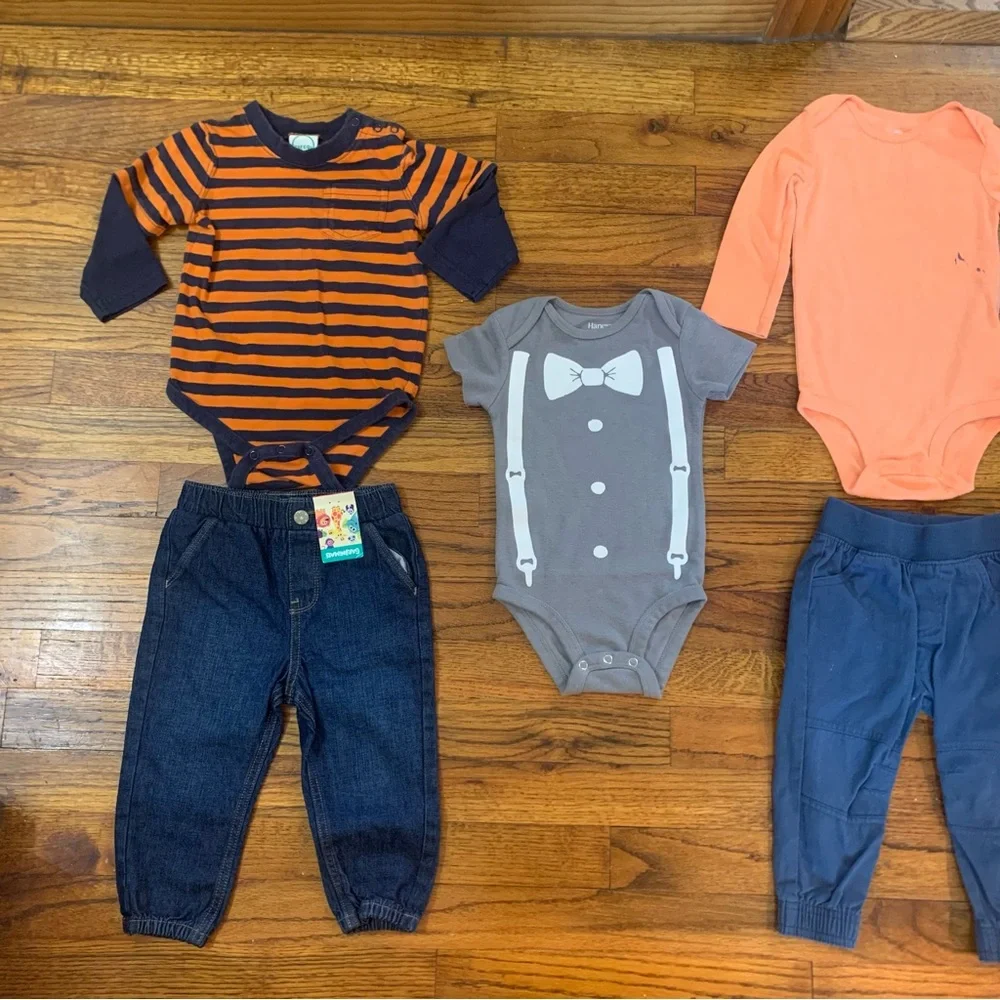 Baby Toddler Boy Clothes Bundle
LS Blue & Orange Stripe Onesie
Jean Pants NWT - Picture 6 of 12