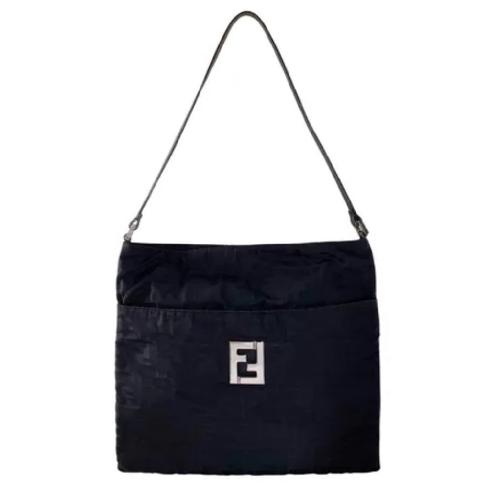 Fendi black monogram canvas large FF logo hobo shoulder bag