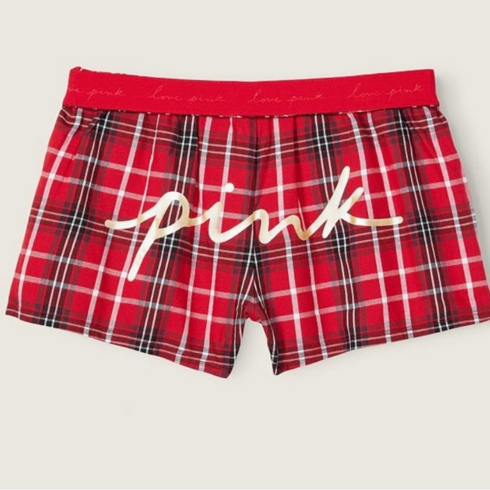 PINK Victoria's Secret Red Plaid Sleep Shorts