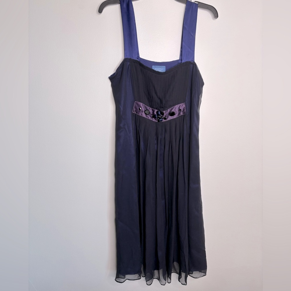 Simply Vera Wang Dress. Size 12 Black Georgette, Blue Satin, Beading Details