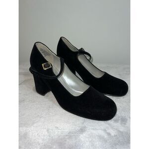Vintage Black Velvet Chunky Y2K block heels 10
