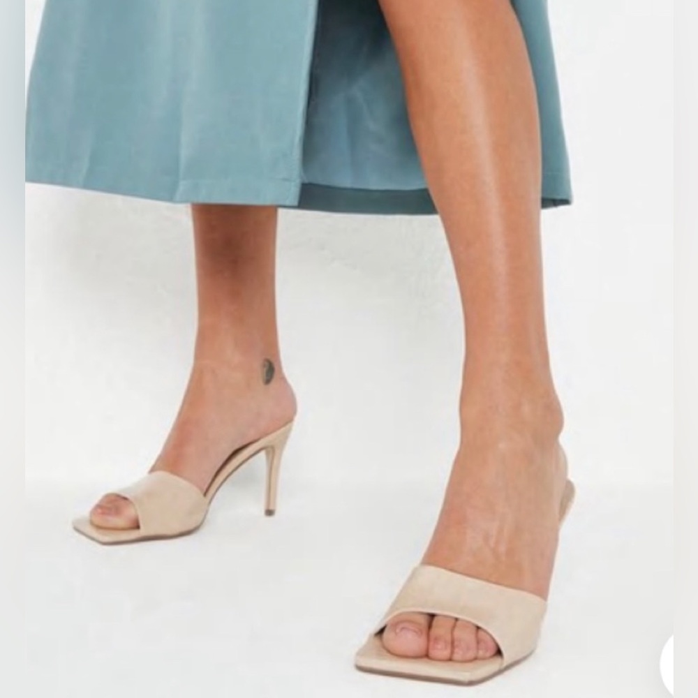Missguided square toe high heel mule neutral
