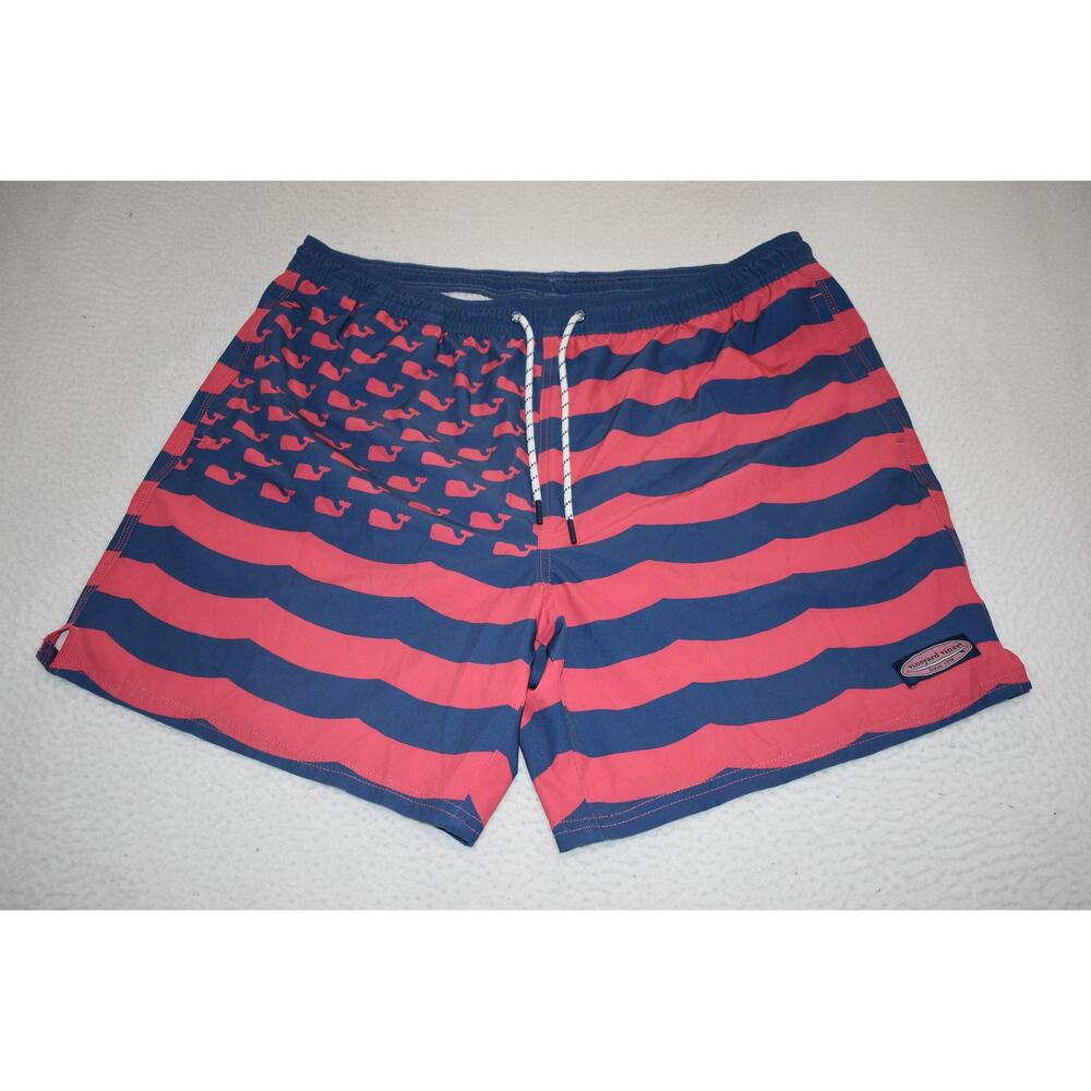 Vineyard Vines Swimming Trunks Shorts Mens Size XL Surfing Blue Pink Fish Flag