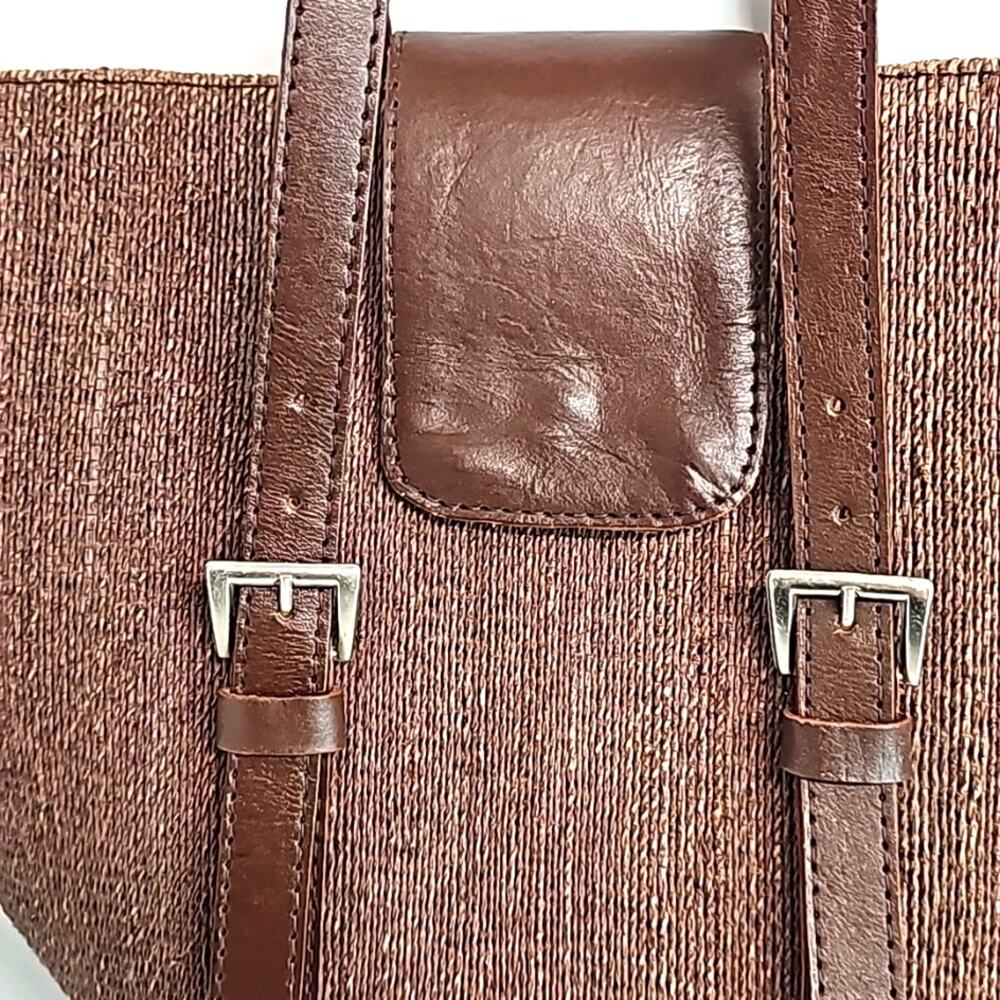 Indonesion Hand Woven Handbag Purse Double Straps Zip & Snap Closure Brown HTF - Picture 4 of 14