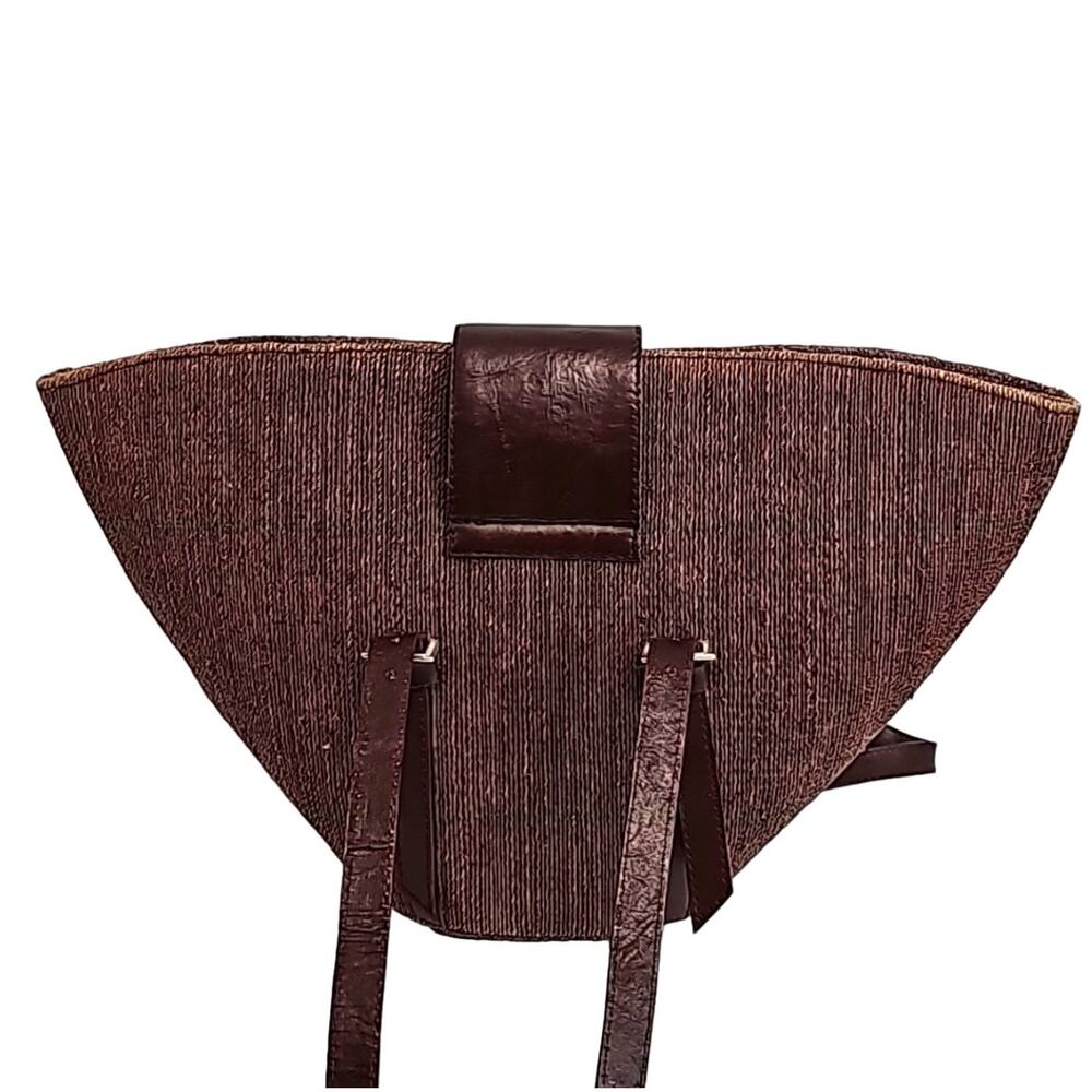 Indonesion Hand Woven Handbag Purse Double Straps Zip & Snap Closure Brown HTF - Picture 2 of 14