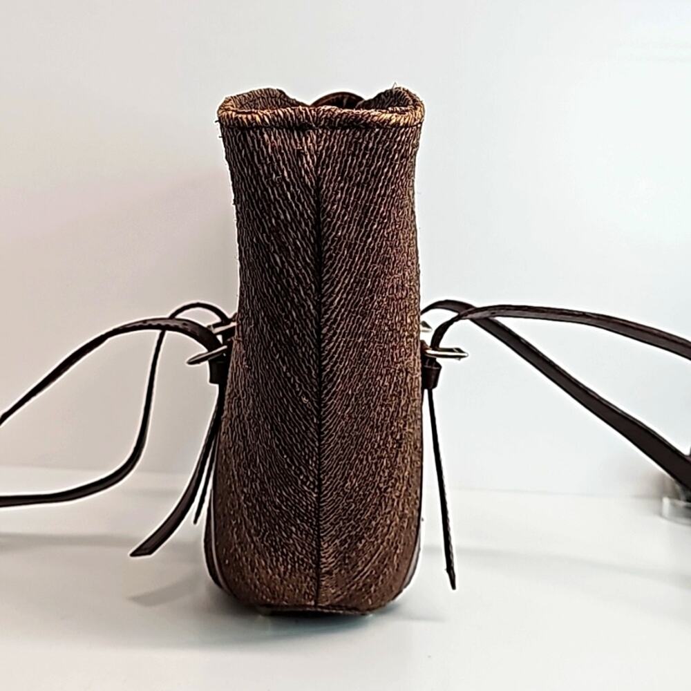 Indonesion Hand Woven Handbag Purse Double Straps Zip & Snap Closure Brown HTF - Picture 6 of 14