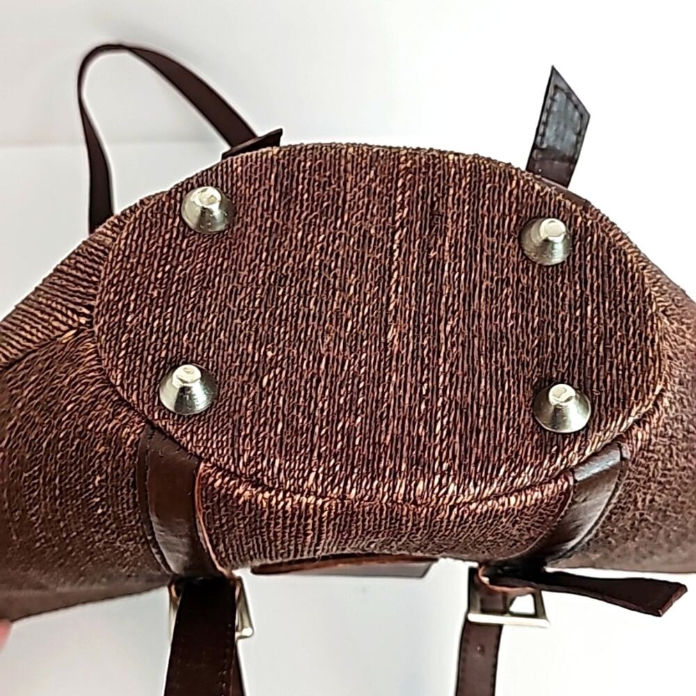 Indonesion Hand Woven Handbag Purse Double Straps Zip & Snap Closure Brown HTF - Picture 7 of 14
