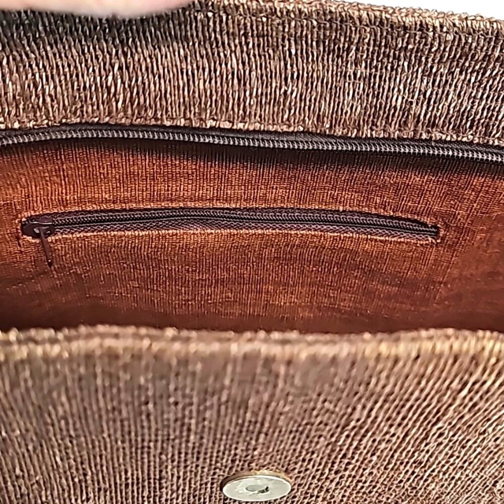 Indonesion Hand Woven Handbag Purse Double Straps Zip & Snap Closure Brown HTF - Picture 9 of 14