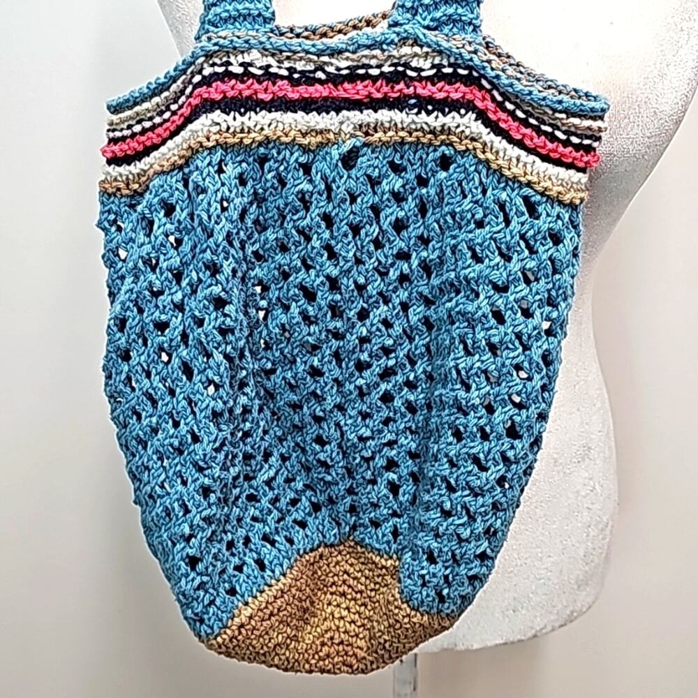 Hand Crochet Back Pack Purse Shoulder Bag Boho Hippie Thrifter 16" x 11" - Picture 4 of 7