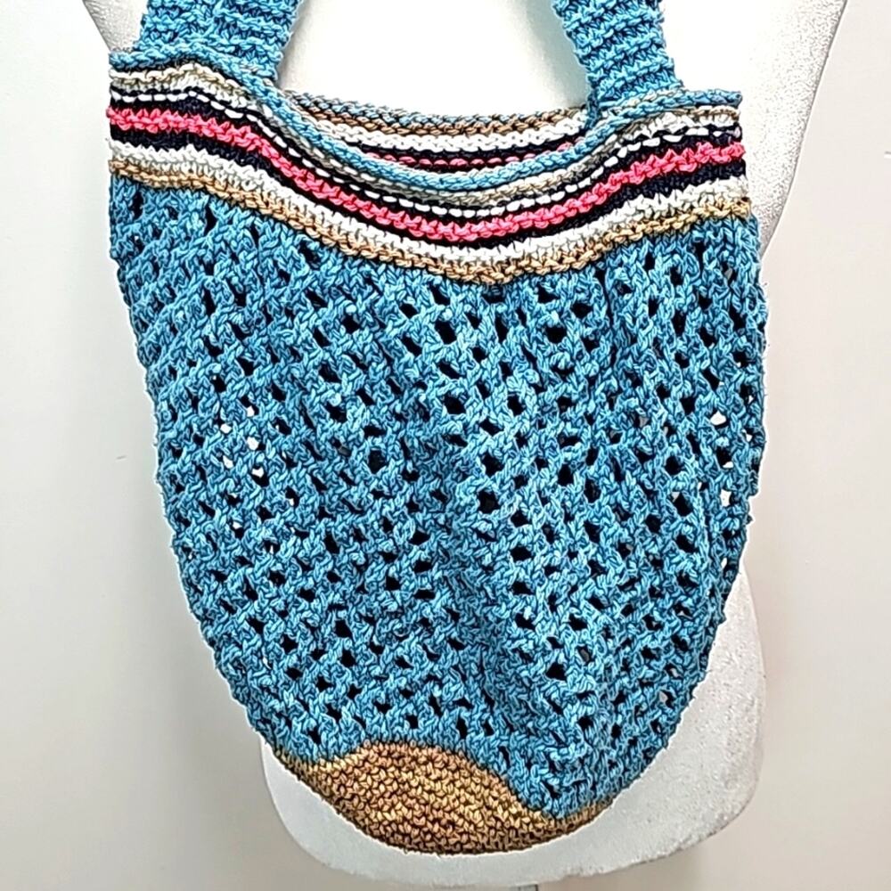 Hand Crochet Back Pack Purse Shoulder Bag Boho Hippie Thrifter 16" x 11" - Picture 2 of 7