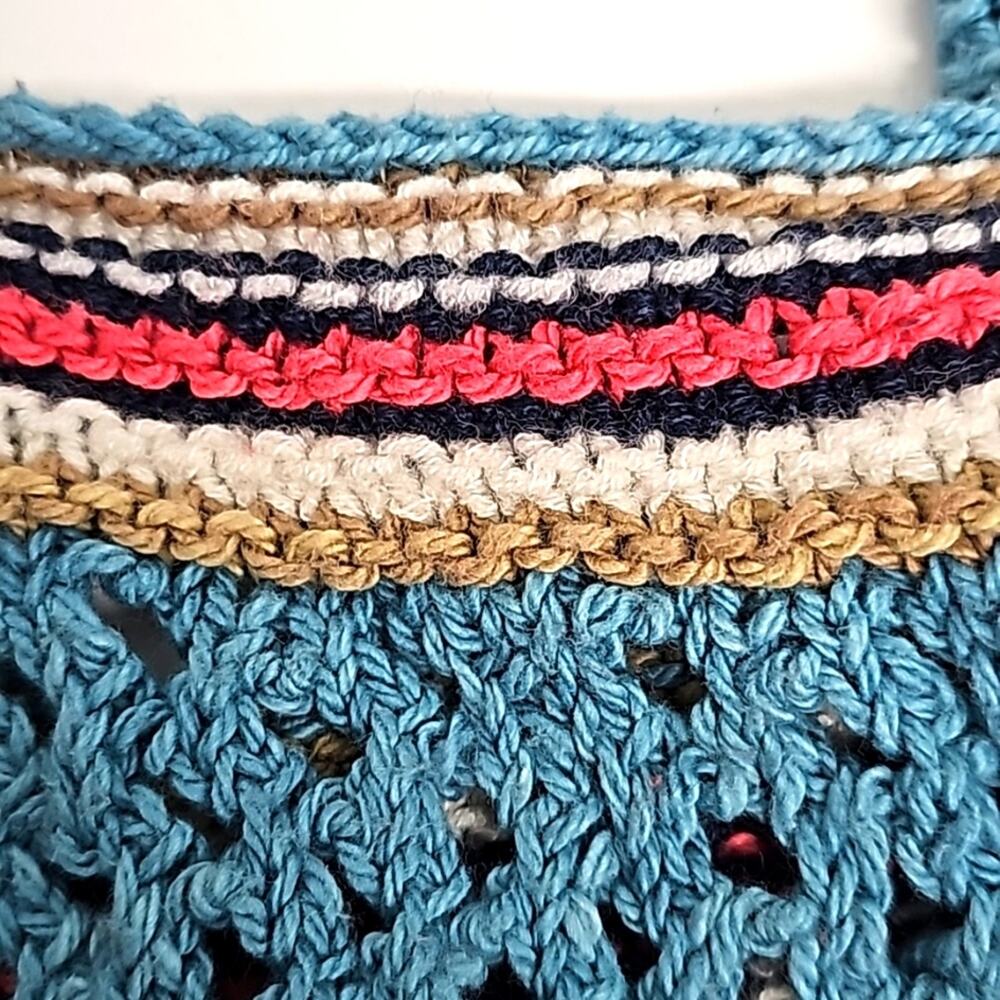 Hand Crochet Back Pack Purse Shoulder Bag Boho Hippie Thrifter 16" x 11" - Picture 6 of 7