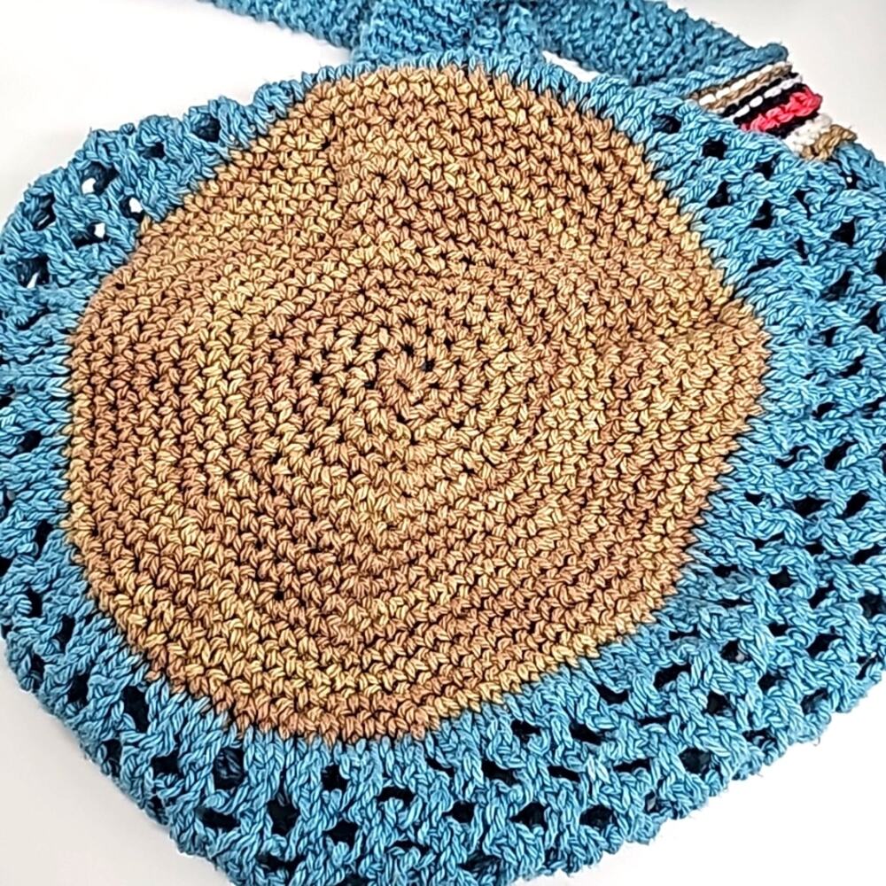 Hand Crochet Back Pack Purse Shoulder Bag Boho Hippie Thrifter 16" x 11" - Picture 7 of 7