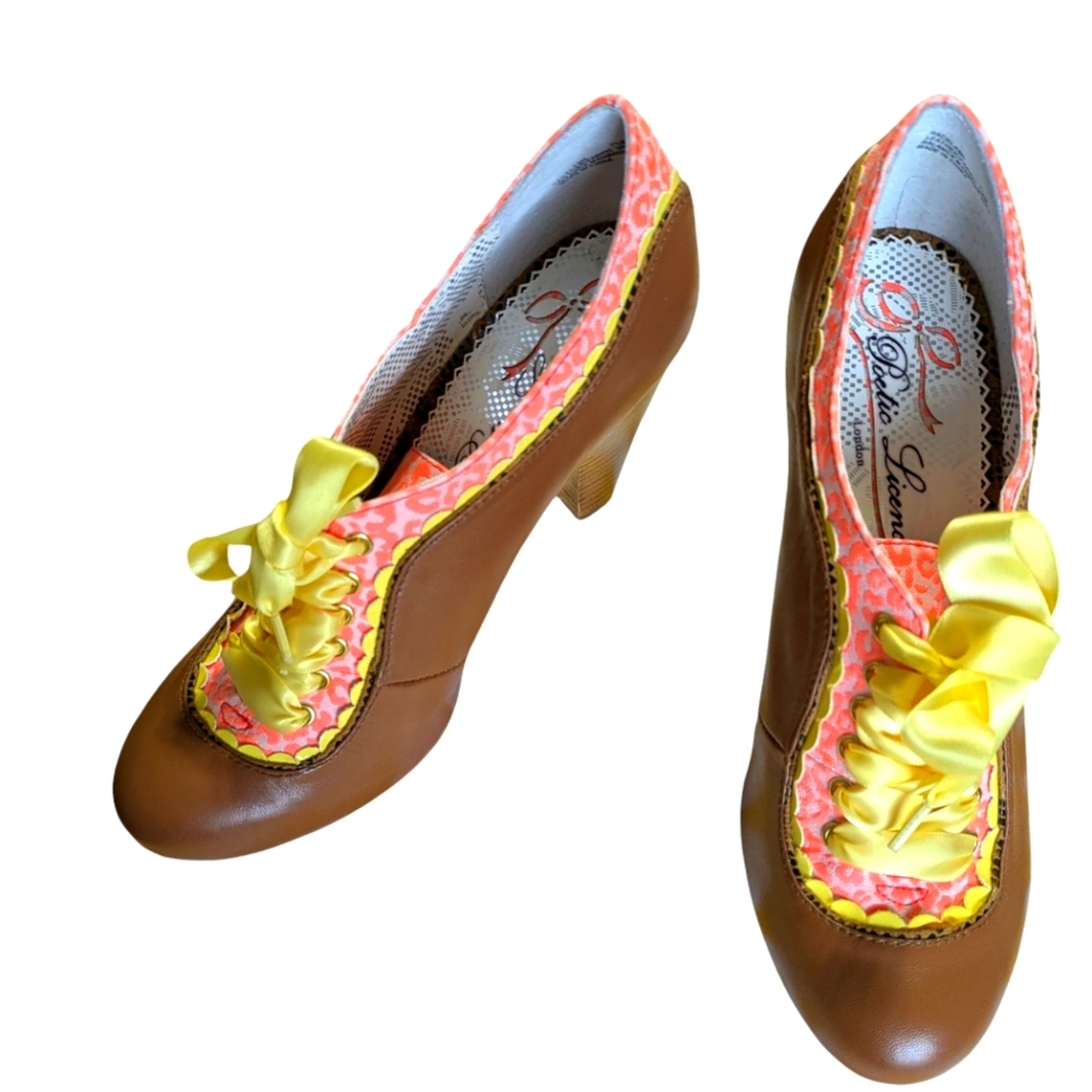 Poetic Licence Tan and Yellow Lace-Up Heels