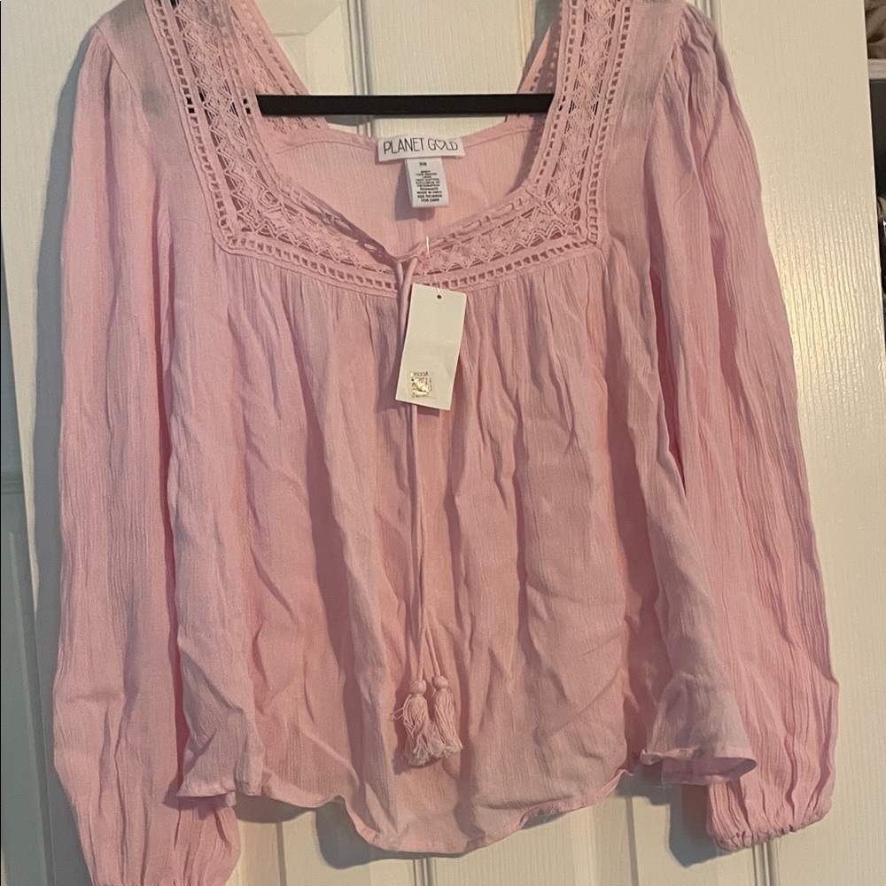 Planet Gold Women's Light Pink Lace Blouse