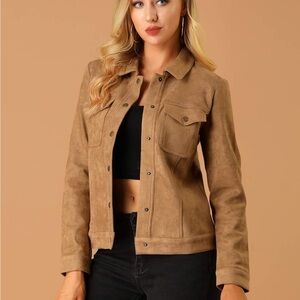 Allegra K Women's Tan Suede Jacket