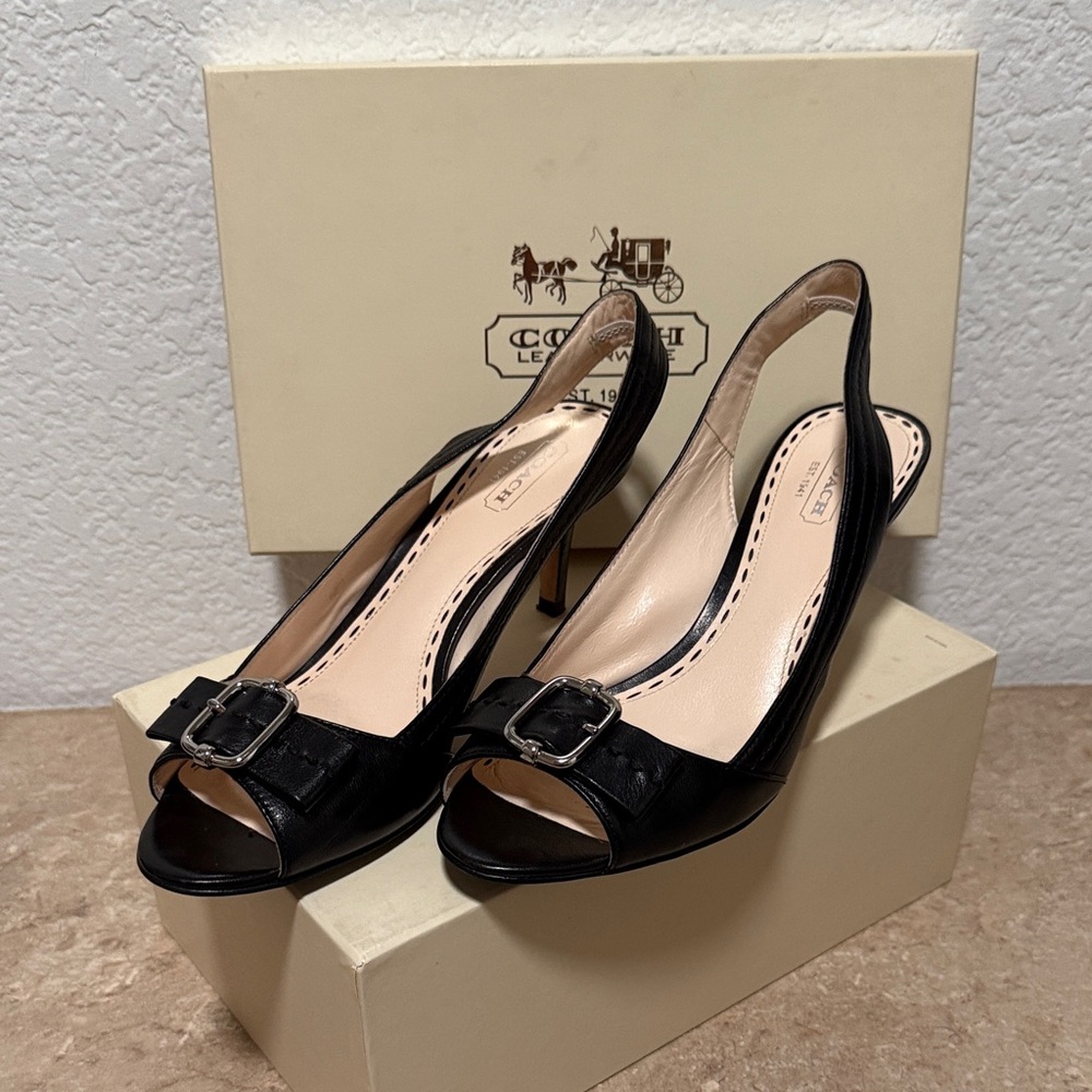 Coach Black Peep-Toe Slingback Heels - Picture 2 of 12