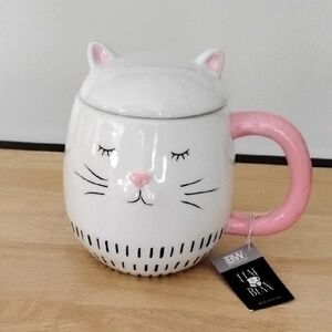 Boston Warehouse Cat Face Mug with Cover And Pink Handle New♥️HP