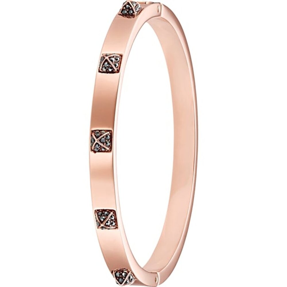 NWT And Box Swarovski Crystal Bangle Rounded, Black, Rose-Gold Tone Plated
