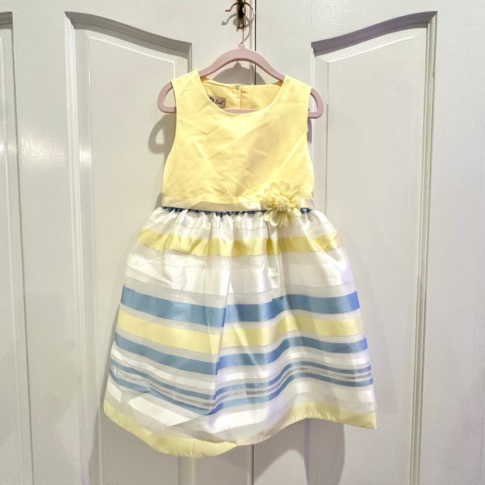 Purple Rose Girls Yellow & Blue Striped Summer Dress | Size 6X |  Party Dress