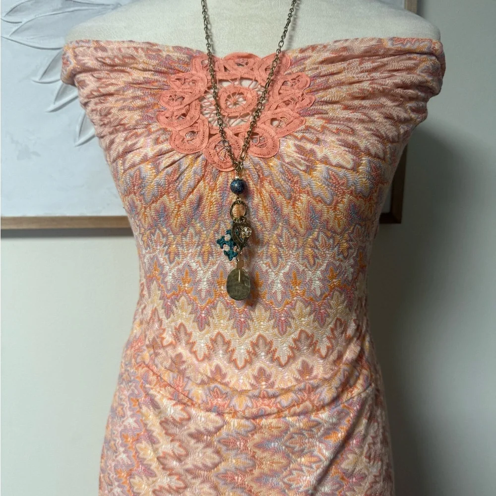 Sky Peach and Pink Patterned Dress - Picture 2 of 7