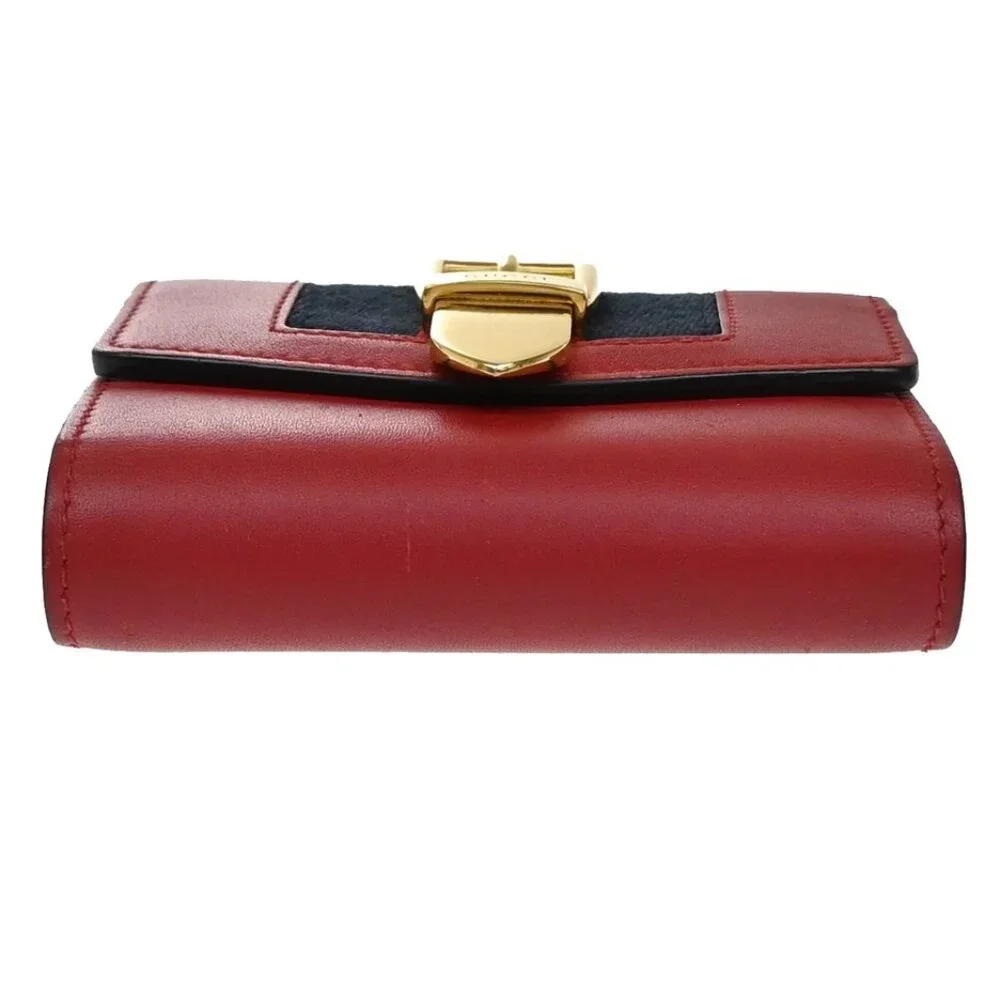GUCCI Logo Sylvie Compact Trifold Wallet Leather Red 278-082725 - Picture 6 of 13
