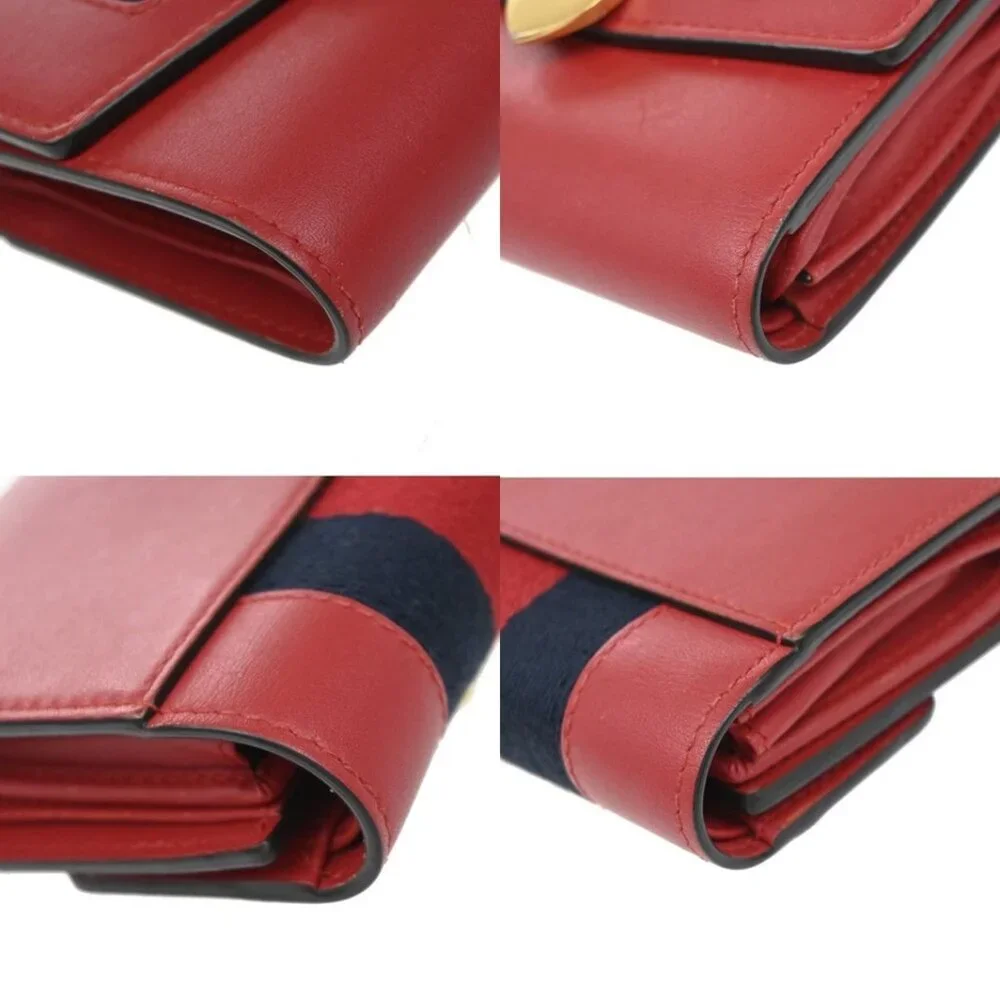 GUCCI Logo Sylvie Compact Trifold Wallet Leather Red 278-082725 - Picture 7 of 13