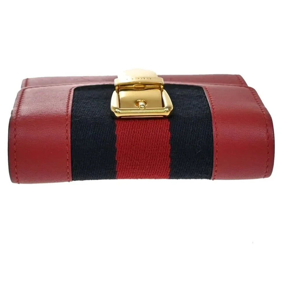 GUCCI Logo Sylvie Compact Trifold Wallet Leather Red 278-082725 - Picture 5 of 13