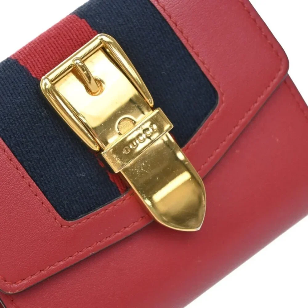 GUCCI Logo Sylvie Compact Trifold Wallet Leather Red 278-082725 - Picture 8 of 13