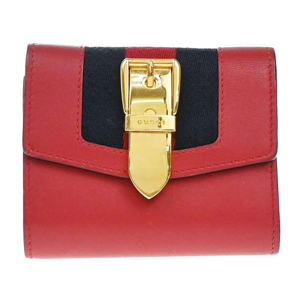 Gucci Handbags - GUCCI Logo Sylvie Compact Trifold Wallet Leather Red 278-082725