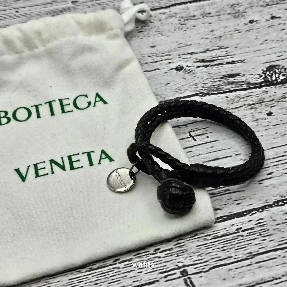 Bottega Veneta Intrecciato Black Leather Bracelet