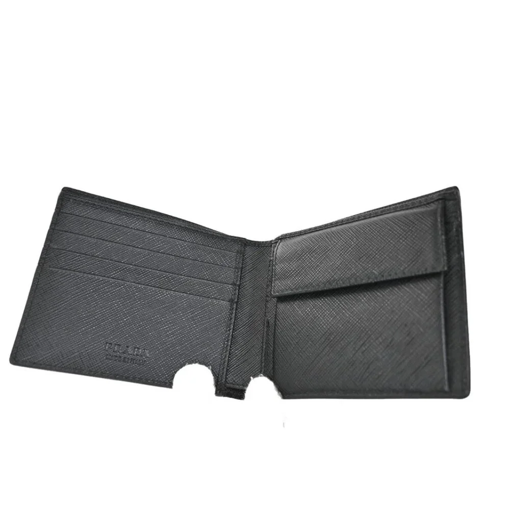 PRADA Logo Bifold Wallet Purse Saffiano Leather Nero Black 218-082825 - Picture 9 of 16