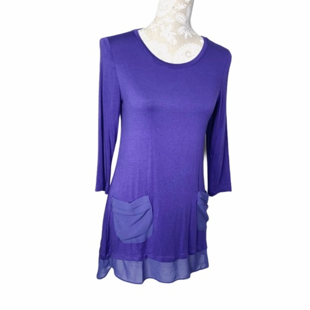 LOGO Lori Goldstein Purple Tunic XS Knit Top 1503