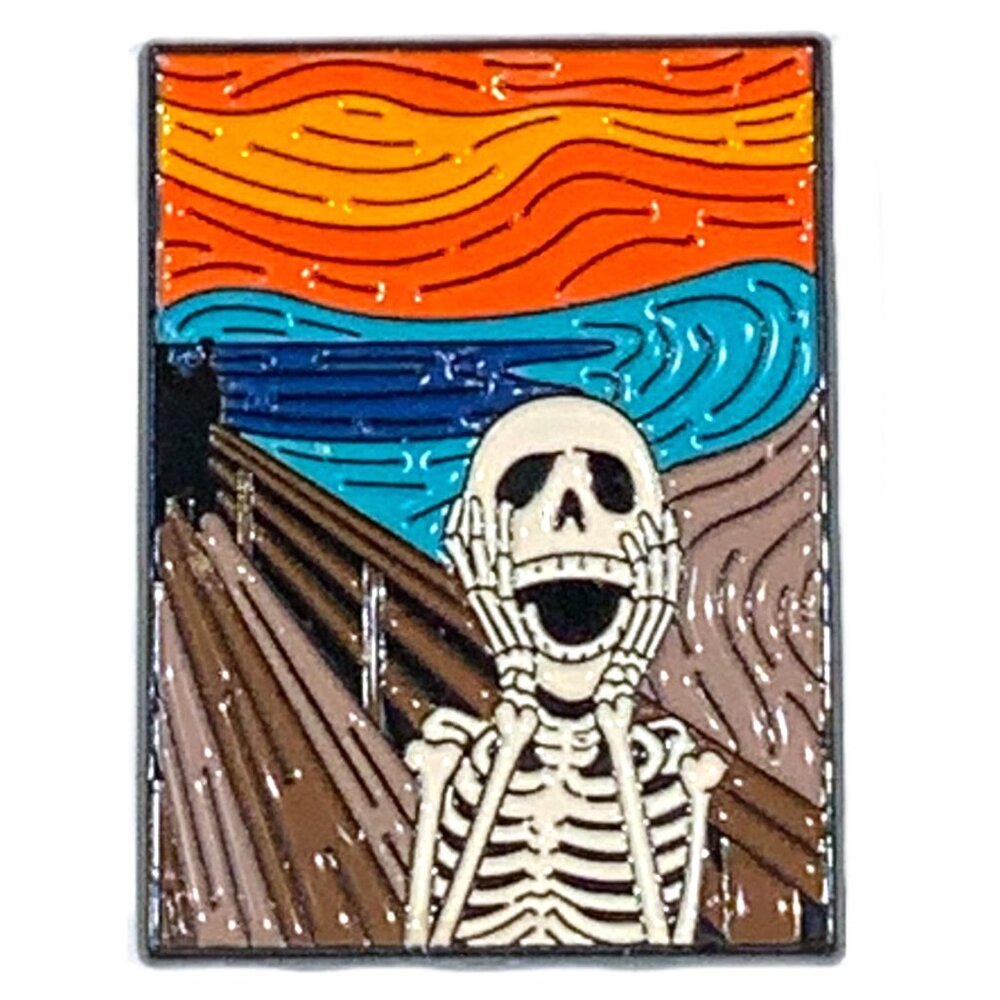 Skeleton The Scream Art Enamel Pin Brooch Munch Inspired Goth Punk Funny