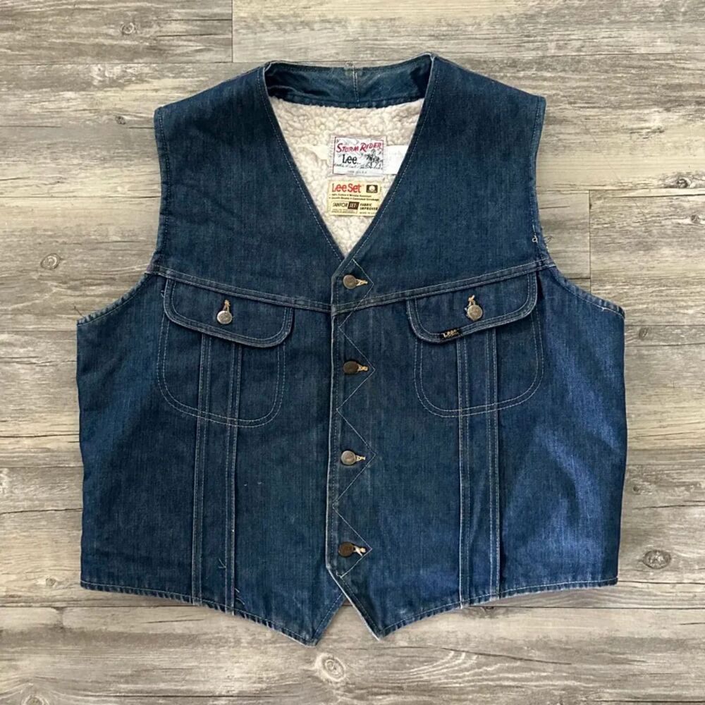 Vintage 70s Lee Storm Rider Sherpa Denim Vest Size XL
