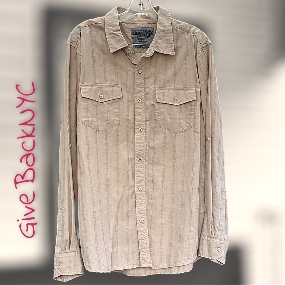 Machine Button down Long sleeve Shirt in Tan Size XL