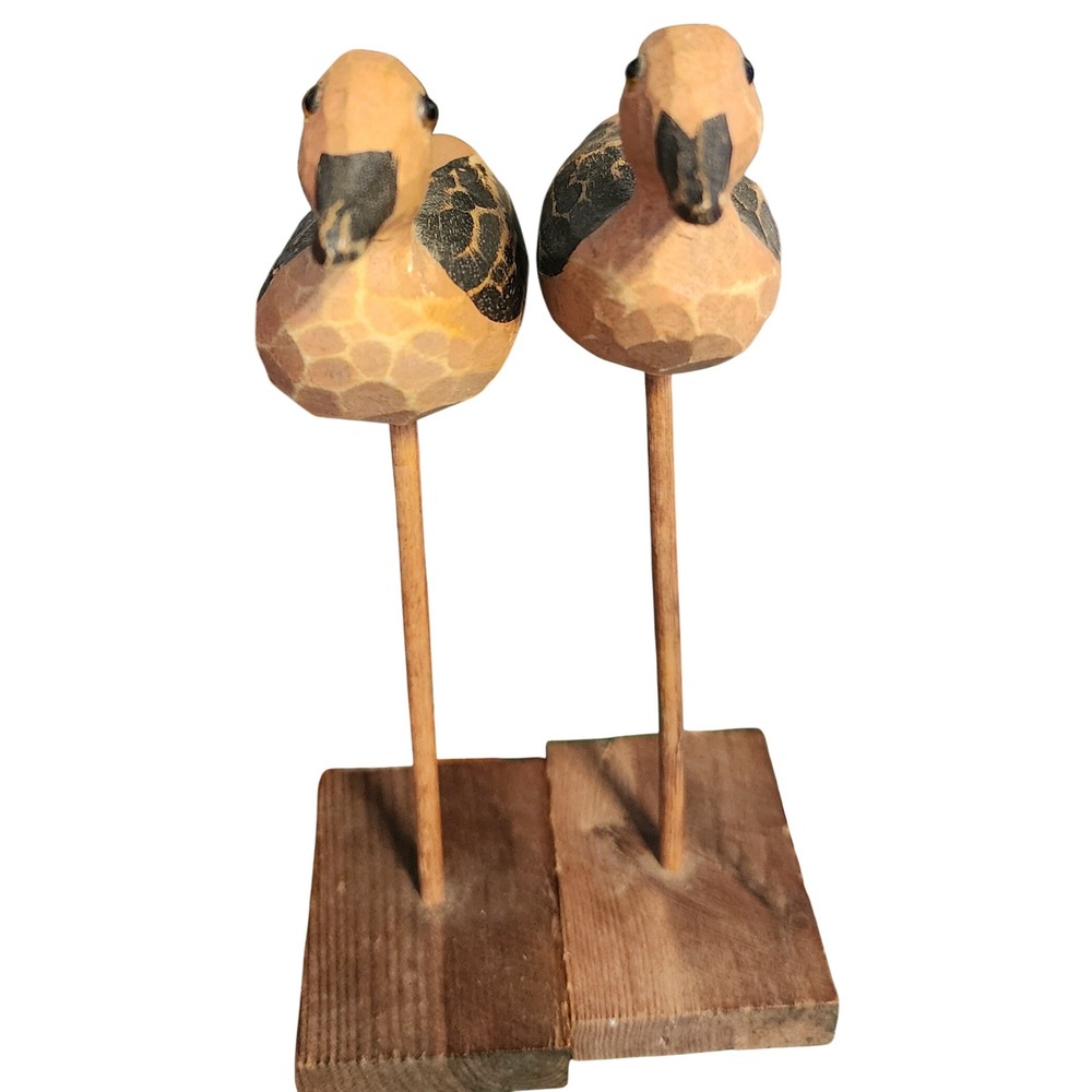 Pair of Vintage Hand Carved Wooden Bird Duck Decoy Folk Art Sculpture