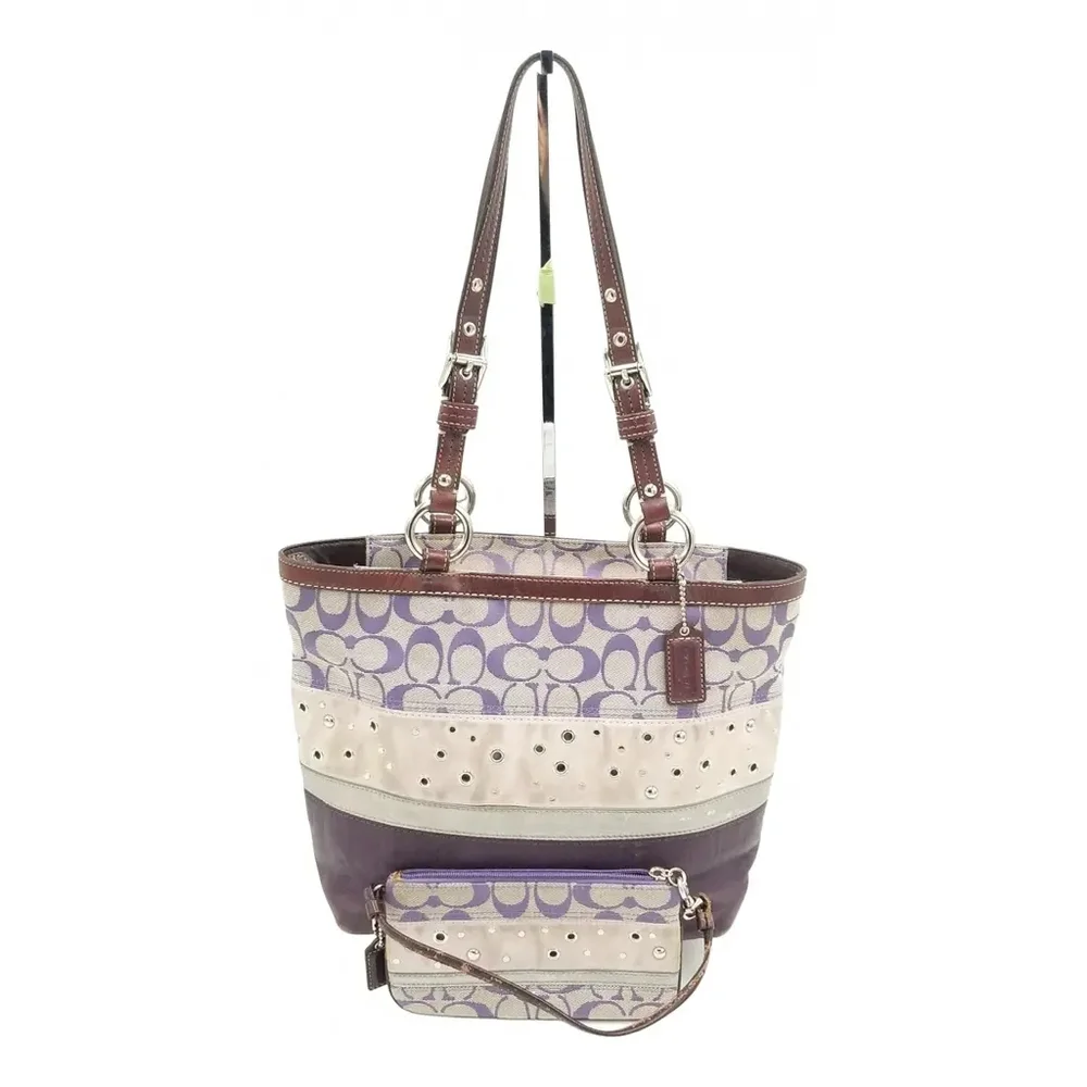 COACH Designer Signature Purple Patchwork Tote Purse Bag - Picture 4 of 12