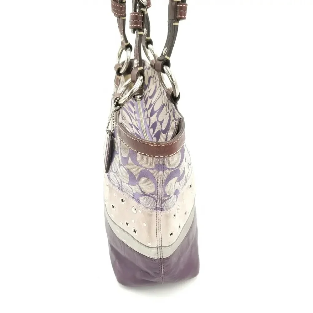 COACH Designer Signature Purple Patchwork Tote Purse Bag - Picture 8 of 12