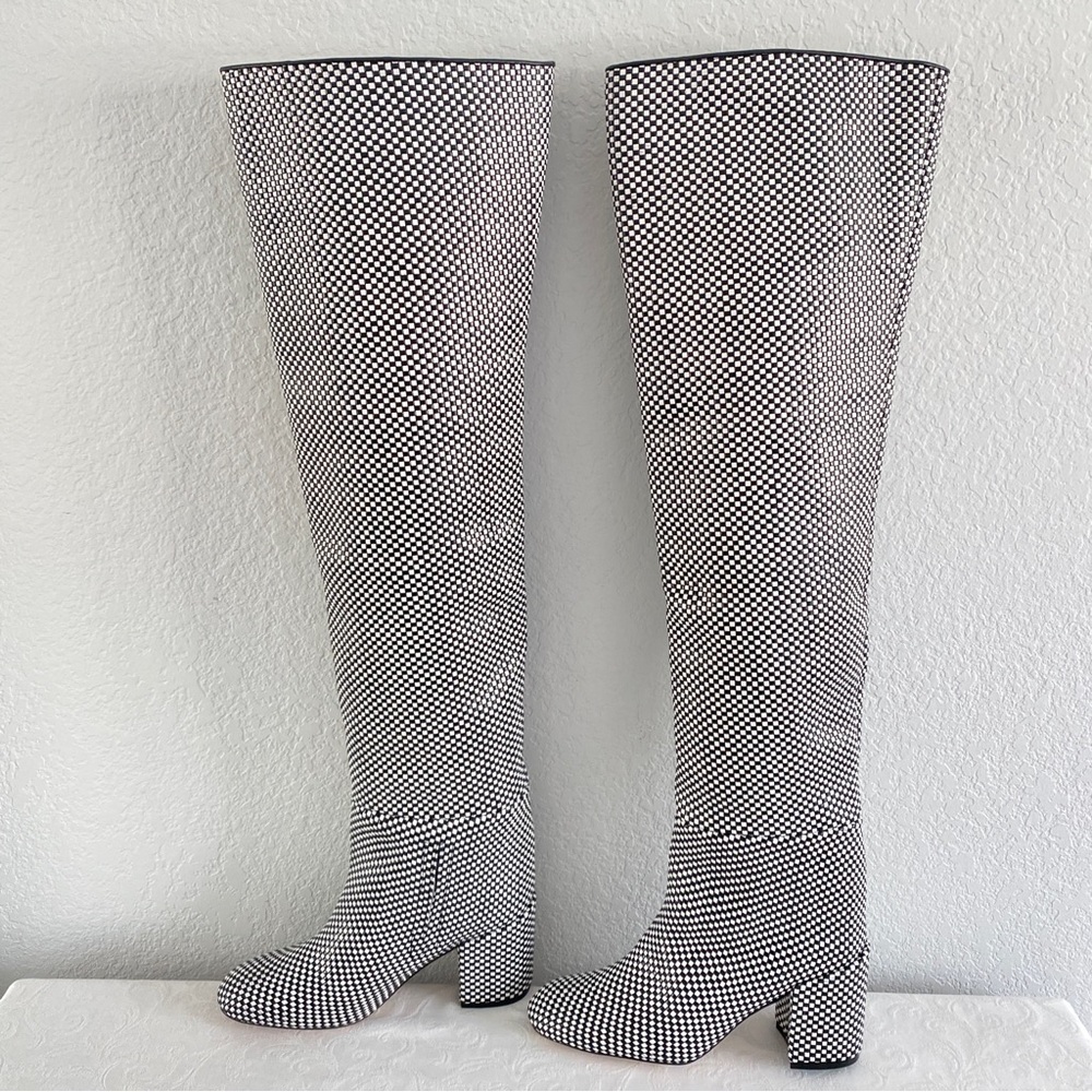 Stuart Weizmann Black and White thigh high boots
