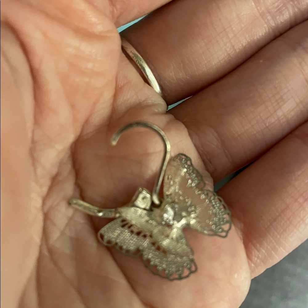 Elegant Silver Butterfly Earrings - Picture 2 of 2