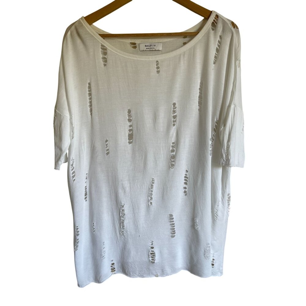 Bailey/44 White Distressed T-Shirt Medium Made in USA