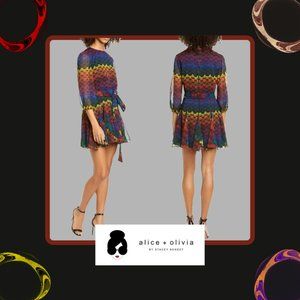 ALICE & OLIVIA Rainbow Ombre Ruffle Dress
