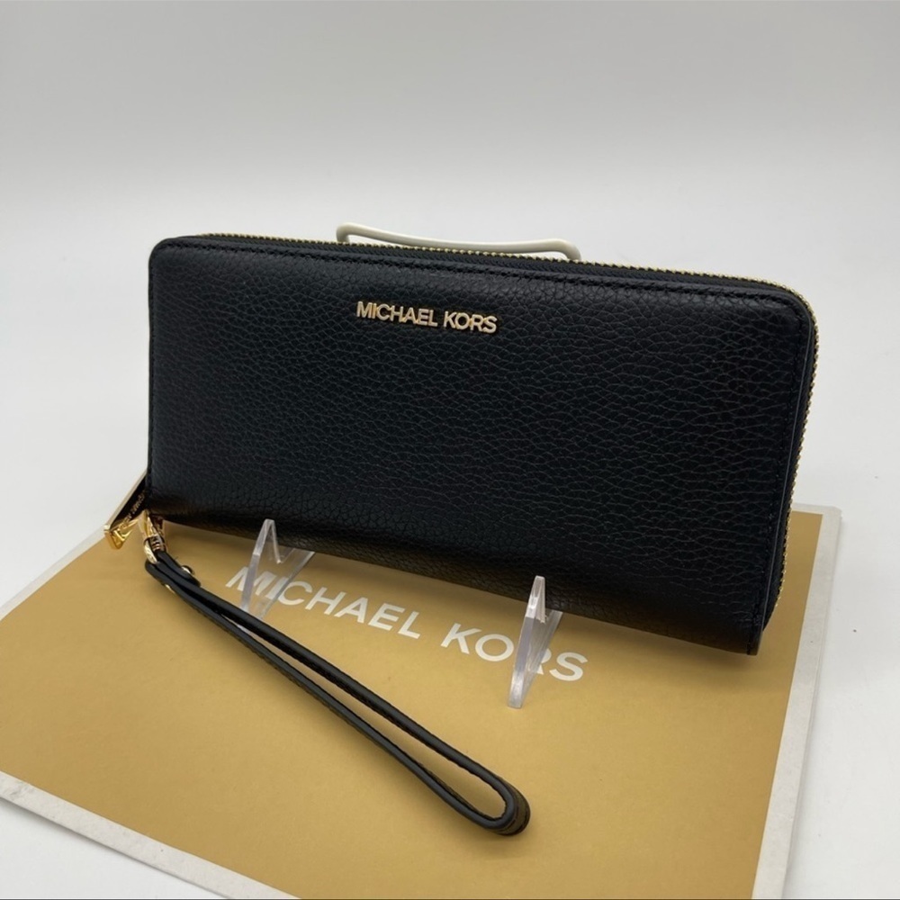 Michael Kors Large Continental Wallet Wristlet Leather Rich Black