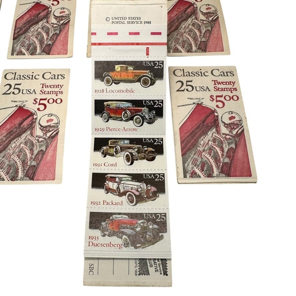 Vtg US #BK164 1988 Classic Cars USA 25 Cent Stamps Twenty Stamps Booklets Lot 10