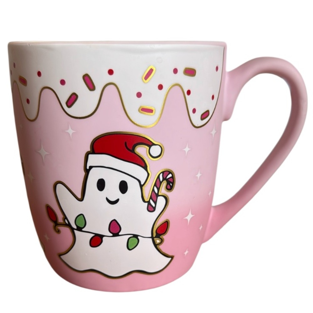 PEPPERMINT & PINE HAND PAINTED CERAMIC GHOST MUG PINK
