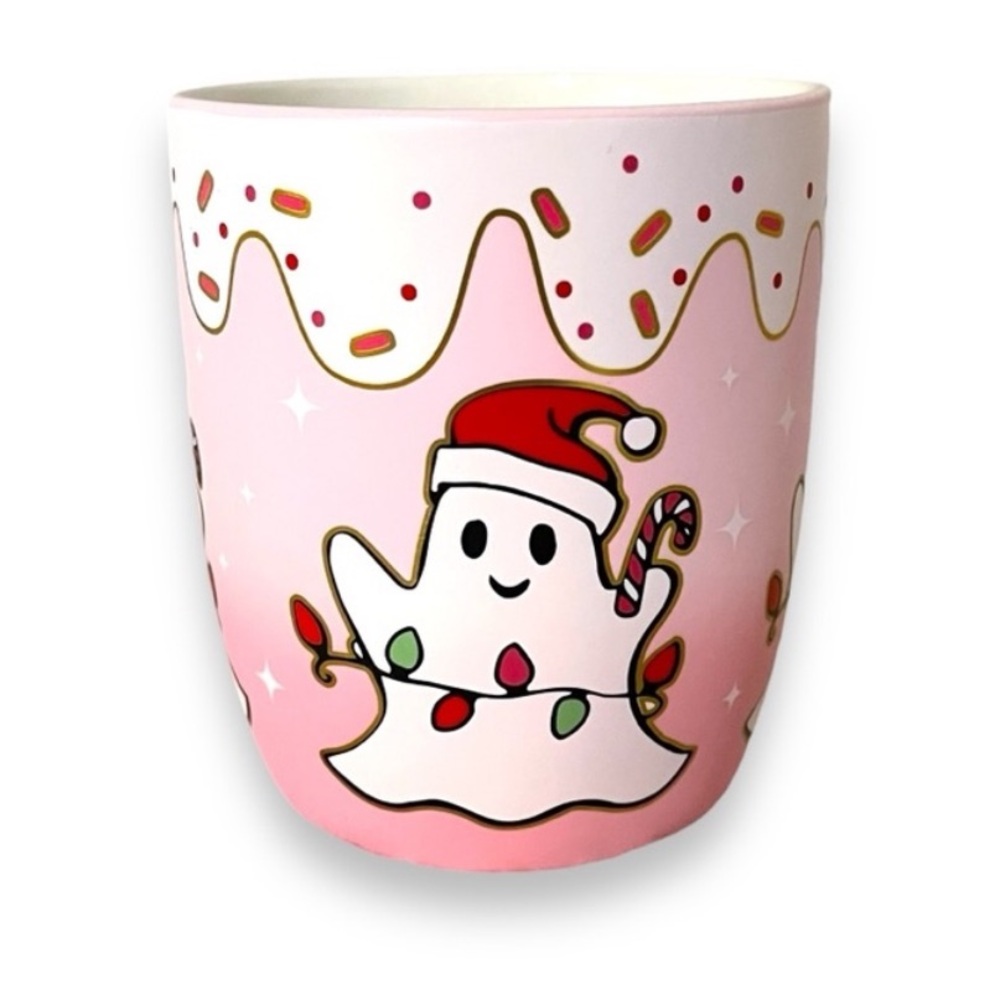 PEPPERMINT & PINE HAND PAINTED CERAMIC GHOST MUG PINK - Picture 2 of 8