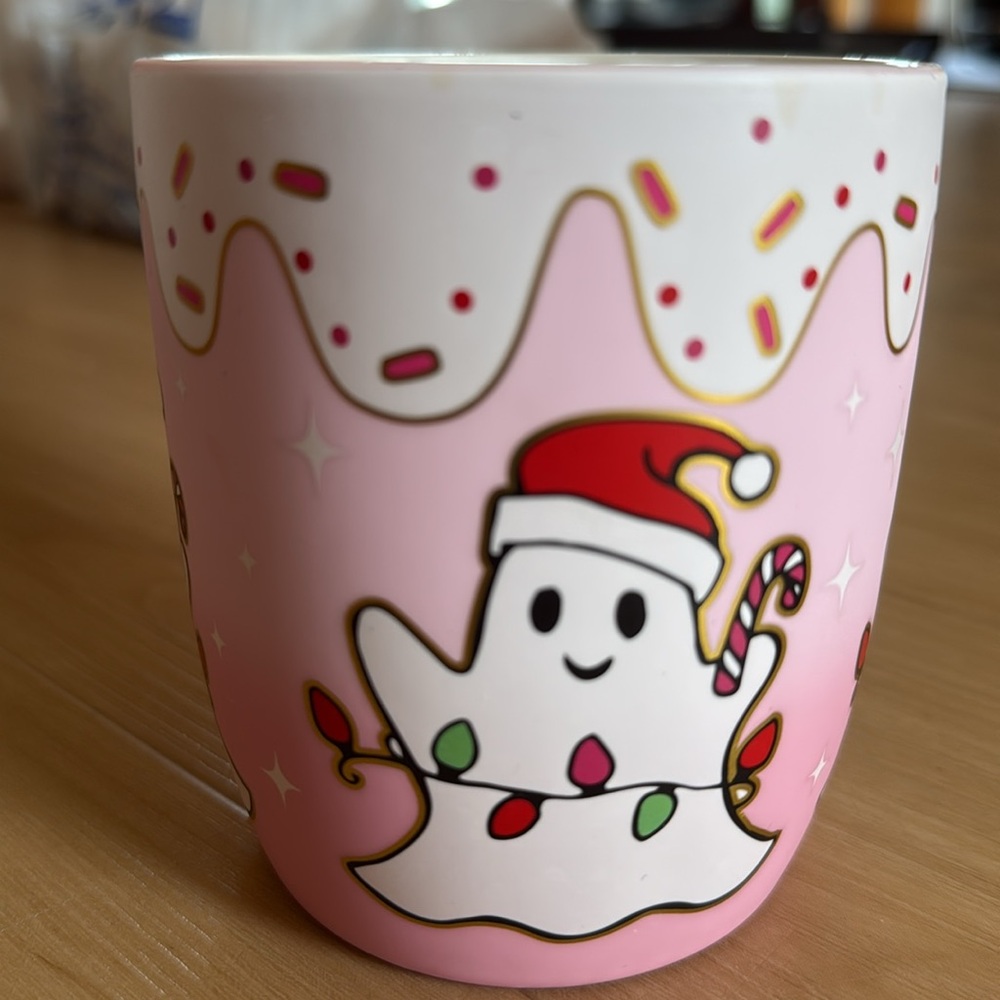 PEPPERMINT & PINE HAND PAINTED CERAMIC GHOST MUG PINK - Picture 3 of 8