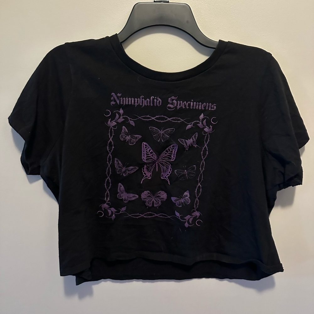 Hot Topic Black and Purple Butterfly Crop Top
