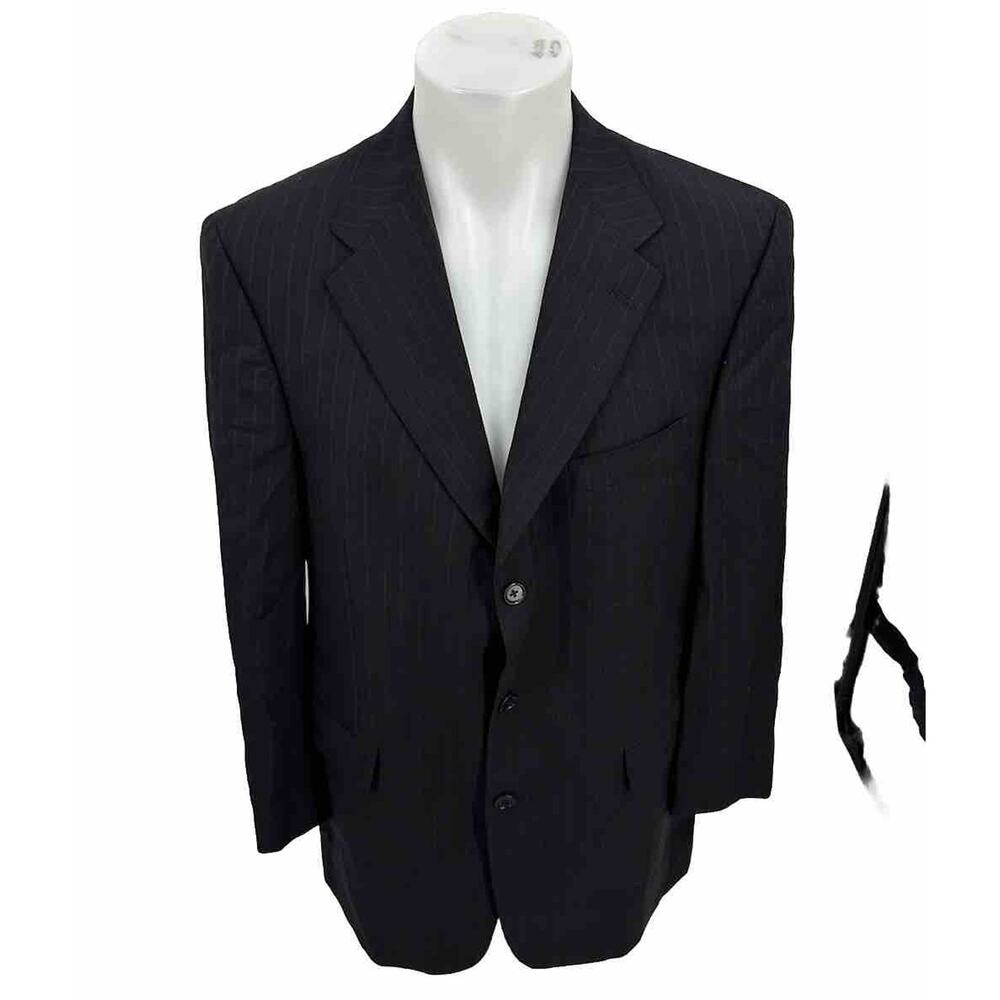 Ted Baker London 42R Mens Blazer Black Suit Jacket Striped 3 Button 12-2